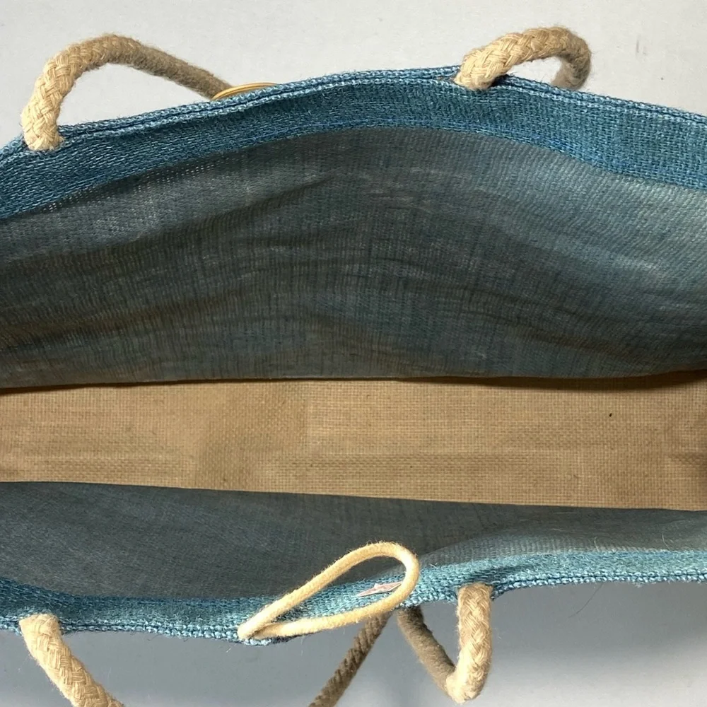 Montage Laguna Beach Resort Large Cornflower Blue Natural Jute Tote Bag Like New - Picture 16 of 16